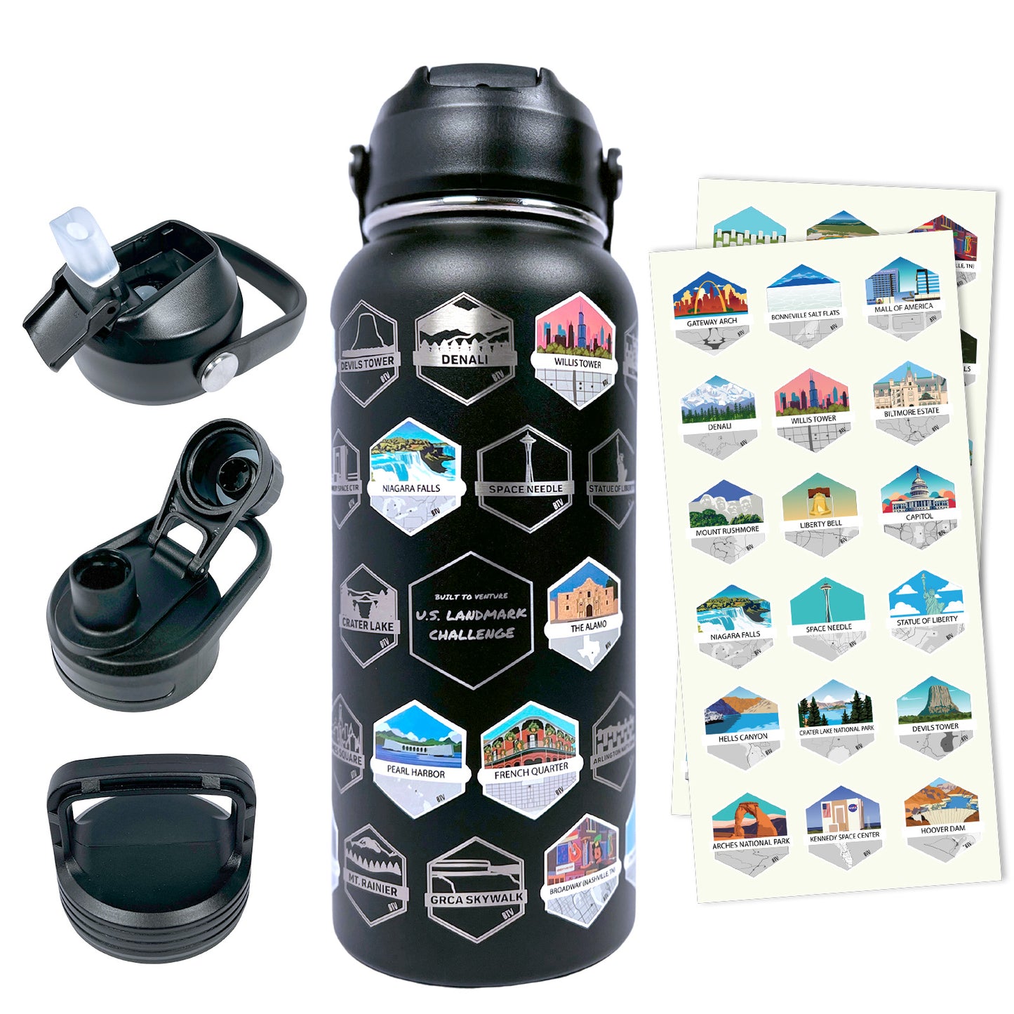 U.S. Landmark Challenge Insulated Stainless Steel Water Bottle - BLACK