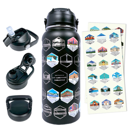 U.S. Landmark Challenge Insulated Stainless Steel Water Bottle - BLACK