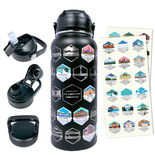 U.S. Landmark Challenge Insulated Stainless Steel Water Bottle - BLACK
