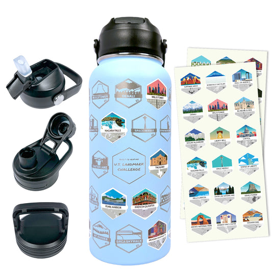 U.S. Landmark Challenge Insulated Stainless Steel Water Bottle - BLUE